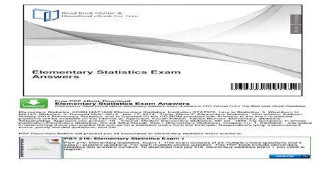 Elementary Statistics Exam Answers - Statistics Exam Answers ... statistics test answers conduct ...
