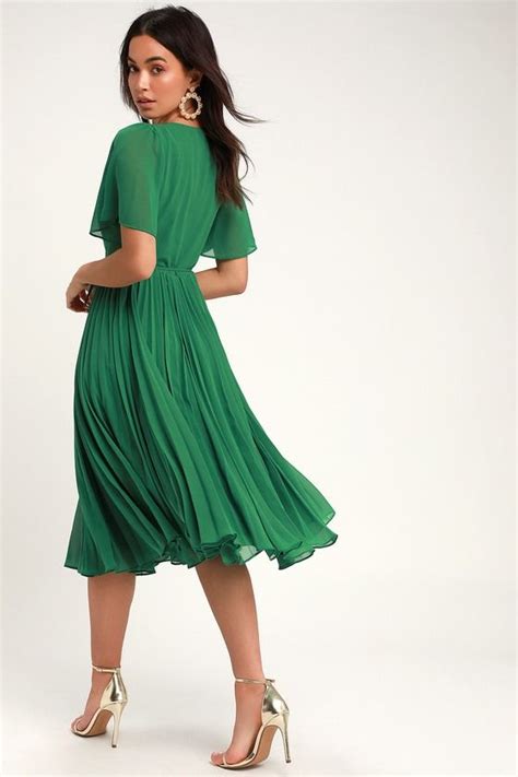 Lulus Pleats To Meet You Green Pleated Midi Wrap Dress Size X Small