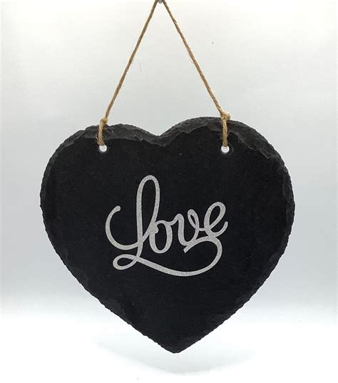 Heart Slate Wall Hanging With Love Text In Silver Glitter Etsy Uk