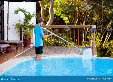 Boy Cleaning Swimming Pool Maintenance Service Stock Photo Image Of
