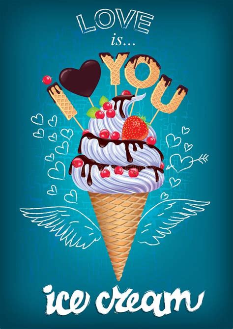 I Love This Ice Cream Poster With Cupid Stock Vector Illustration Of