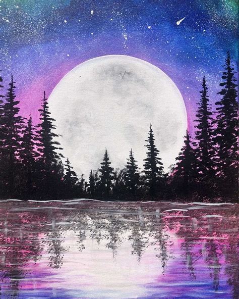 Moonrise Lake Canvas Art Painting Painting Art Projects Painting