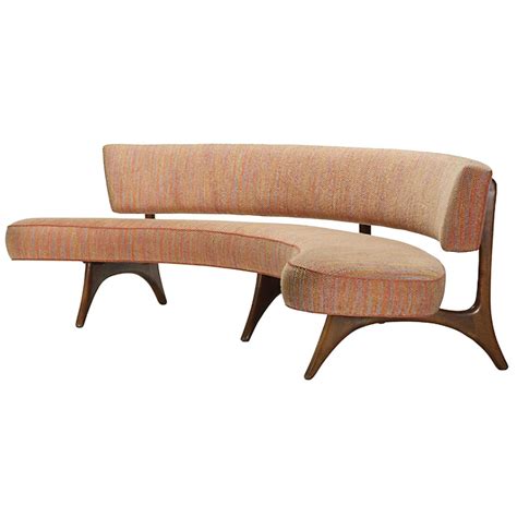 Curved Floating Sofa On Sculptured Walnut Legs By Vladimir Kagan 1956