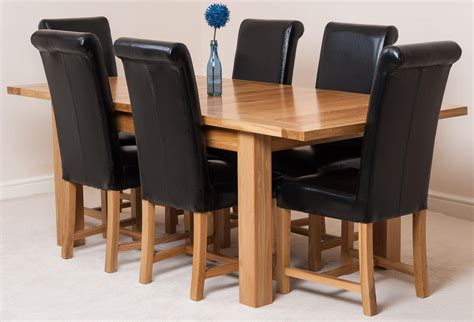 L1500 x w 900 x h770 mm extended: Seattle Extending Oak Dining Table with 6 Black Lola ...