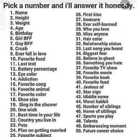 Host a live game with questions on a big screen or share a game with remote players. Pick a number and I'll answer it now honestly (With images ...