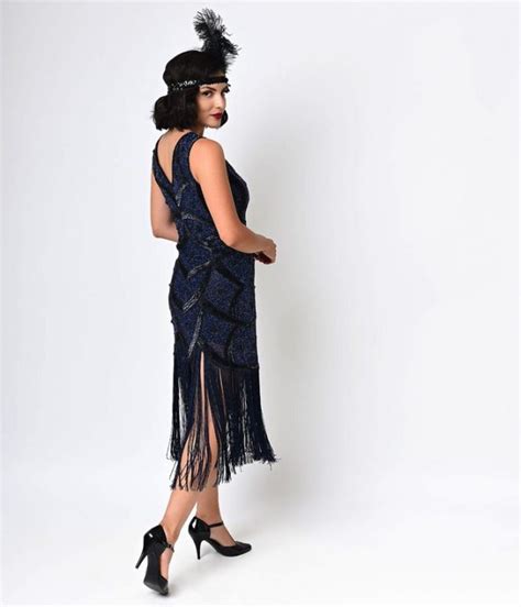 Sapphire Blue Fringed Flapper Dress Deco Shop