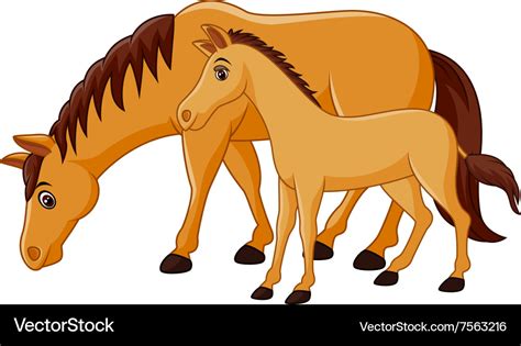 Cartoon Happy Brown Horse With A Foal Royalty Free Vector