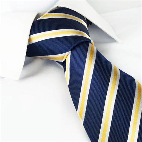 Navy With White And Gold Stripes Silk Tie The Tie Store