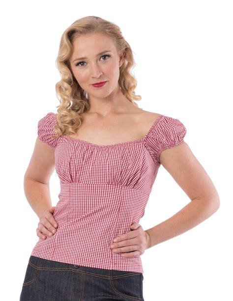 30 Summer Women Vintage 50s Inspired Gingham Pinup Couture Peasnant Top