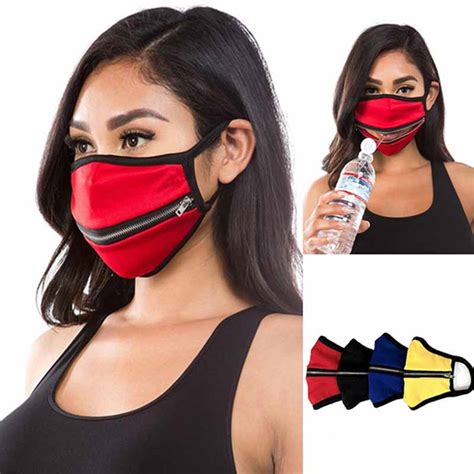 1pcs fashion zippered face mask reusable washable cotton mask unisex protective solid dust masks