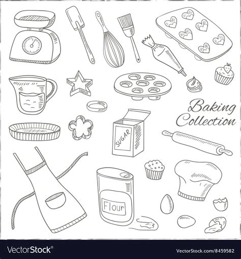 Set Of Baking Tools Hand Drawn Collection Vector Image