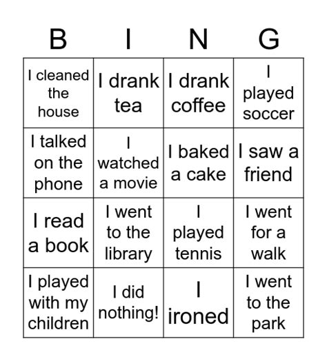 What Did You Do At The Weekend Bingo Card