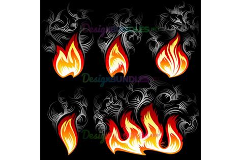 Vector Fire Smoke Spurt Flame Burn Color Ink Icon Set Black