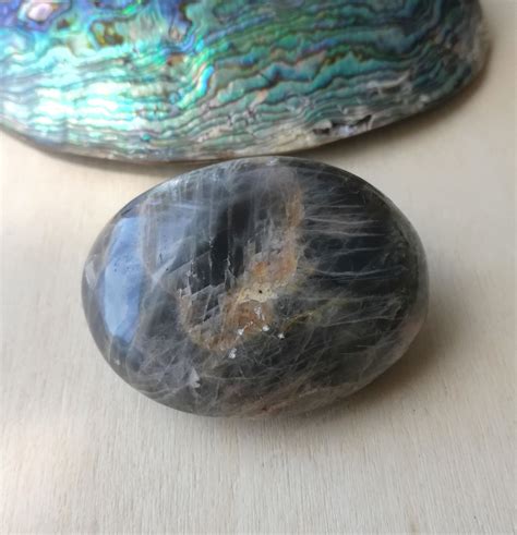 Black Moonstone Palm Stone Polished Moonstone Pebble For Etsy Black