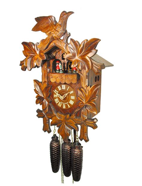 Carved 8 Day Musical Cuckoo Clock With A Large Bird And Leaves 42cm By