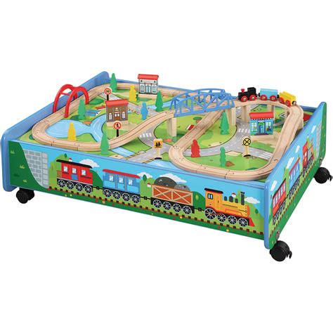Maxim 62 Piece Wooden Train Set With Train Tabletrundle Compatible