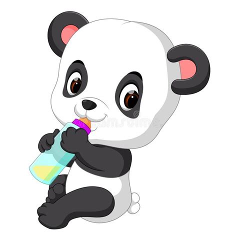 Cute Baby Panda Holding Milk Bottle Stock Vector Illustration Of