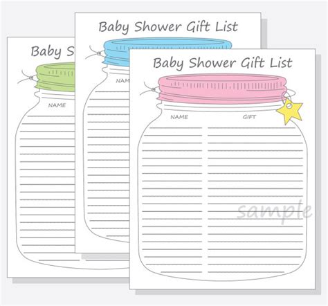 Printable couples baby shower invitation template. Baby Shower Guest Gift List Printable DIY Mason Jar Design