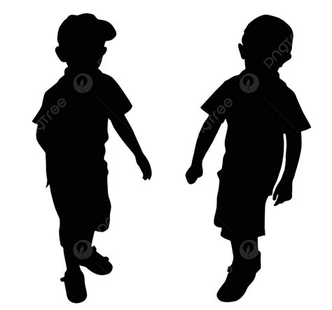 Silhouettes Of Two Little Boys Child Kid Fashion Vector Child Kid