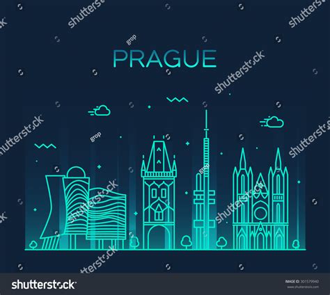 Prague Skyline Detailed Silhouette Trendy Vector Stock Vector Royalty