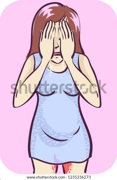 Illustration Pregnant Girl Crying Blood Dripping Stock