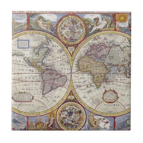 1626 Vintage World Map Tile Old World Maps Map Wall