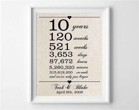 15% off with code outdoordealz. 10 years together - Cotton Gift Print | 10th Anniversary ...