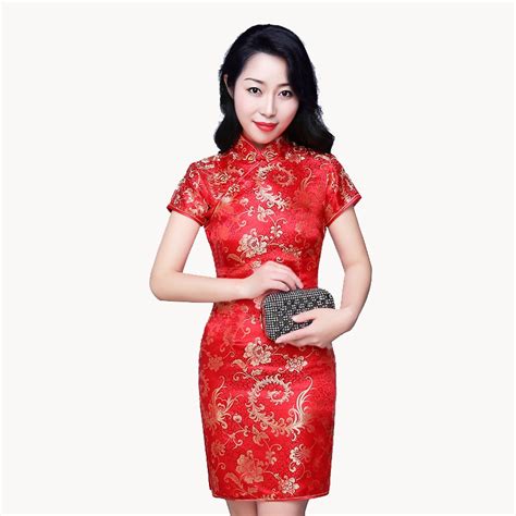 Red Vintage Chinese Women Traditional Formal Dress Satin Qipao Sexy