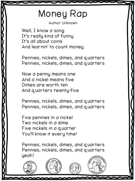 Cash flow money, savings money easy money, whitewashed money truckloads of money need to come my way. Money Rap | Teaching elementary, Money math, Math songs