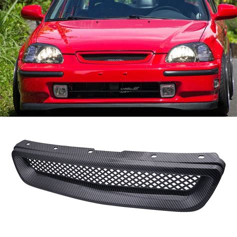 Car Carbon Fiber Mesh Abs Front Hood Grille Grill For 96 98 Honda Civic