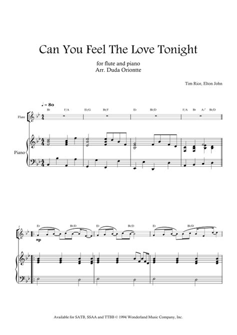 Can You Feel The Love Tonight Arr Duda Oriontte Sheet Music Elton