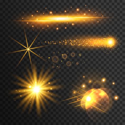 Vector Set Of Transparent Golden Light Effect Shiny Sparkles Confetti