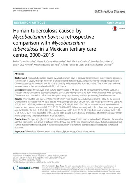 Pdf Human Tuberculosis Caused By Mycobacterium Bovis A Retrospective