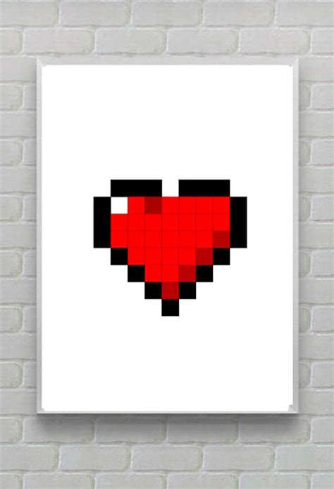 Pixel Art Heart Print Geeky Heart Print Printable T Etsy