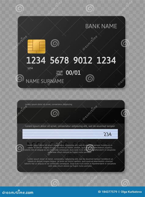 Black Credit Card Realistic Credit Debit Cards With Chip Front And