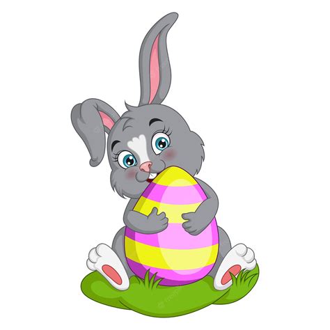 Premium Vector Cute Little Bunny Holding Easter Egg