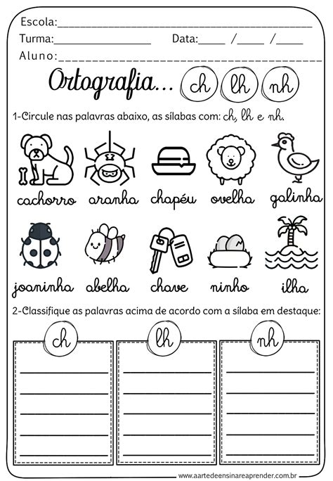 Atividade Pronta Ortografia ch lh nh Educação Infantil