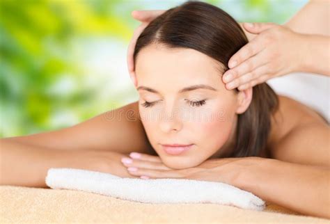 Close Up Of Beautiful Woman Having Head Massage Stock Photo Image Of Natural Organic
