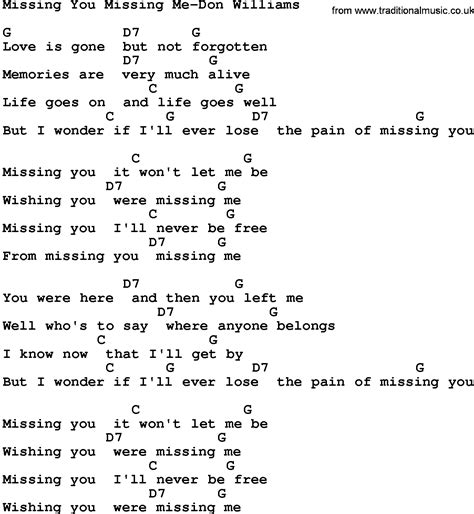I'll be missing you lyrics. Country Music:Missing You Missing Me-Don Williams Lyrics ...