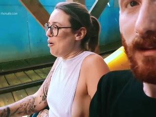 Riding Rollercoaster At Funfair Nip Slip Accidental Public Flash Tit
