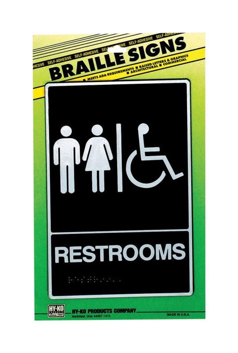 Hy Ko Braille Ada Sign Black 6 X 9 Handicap Restrooms Plastic Pack Of