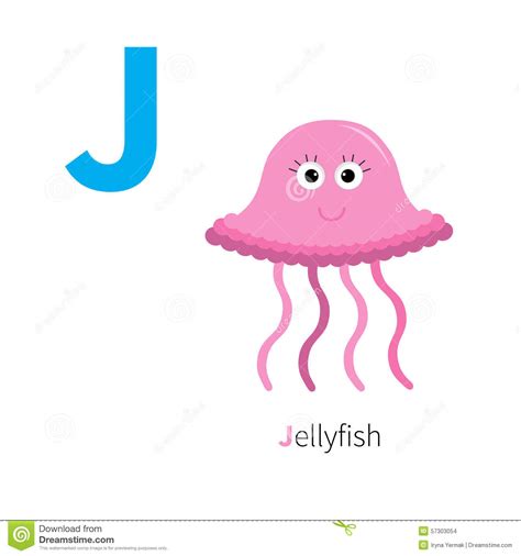 Letter J Jellyfish Zoo Alphabet. English Abc With Animals Education