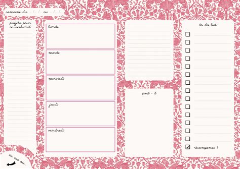 Modèles De Planning De Semaine Gratuits à Imprimer