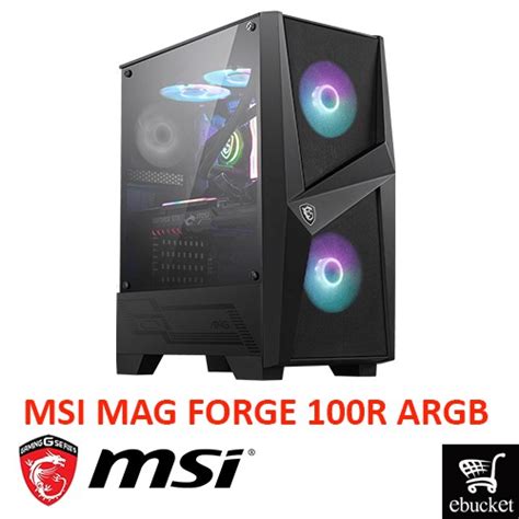 Msi Mag Forge 100r Mid Tower Tg Argb Atx Gaming Casing 2x 120 Mm