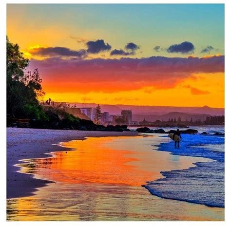 Rainbow Bay Beach Near Coolangatta Queensland Beautiful Sunset