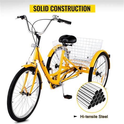 Vevor Adult Tricycle Single Three Wheel Bike 24inch Seat Adjustable