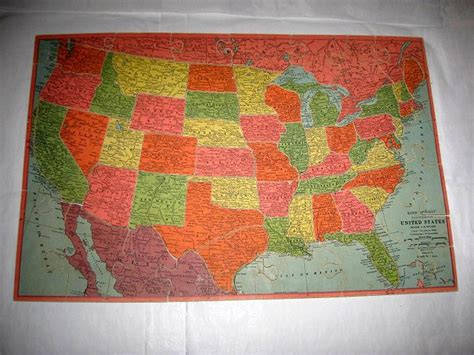 Wooden Puzzle Map Of The United States C1940s