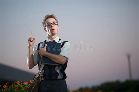 Comic Nerd With Glasses And A Book Stock Image Image Of Mobility