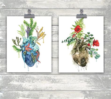 Pintura Acuarela Corazón Anatómico Impresión Anatómica Del Etsy