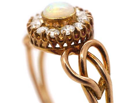 Art Nouveau 9ct Gold Opal And Diamond Cluster Ring 131n The Antique